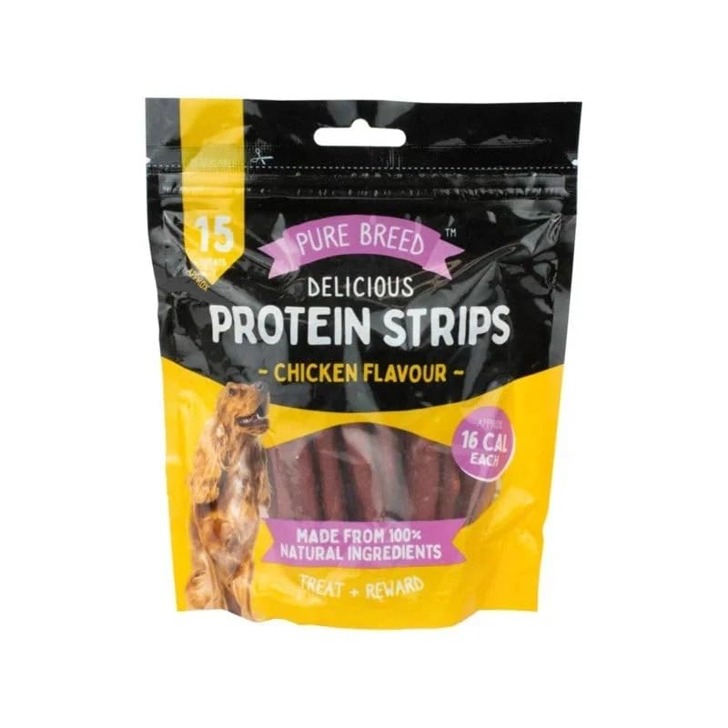 Pure Breed Natural Dog Protein Strips, 15 Treats Pack, Chicken, Beef and Duck Flavours, 16 Calories Each, 100% Natural Ingredients - 2 Pack (Chicken) — image 1