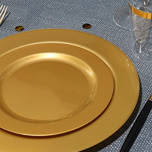 Image of I00000 102 Pieces Solid Gold Disposable Plates, Gold Plastic Plates Premium Plastic Party Plates Includes: 51 Dinner Plate 10.25 Inch and 51 Salad /Dessert Plate 7.5 Inch for Wedding & Party