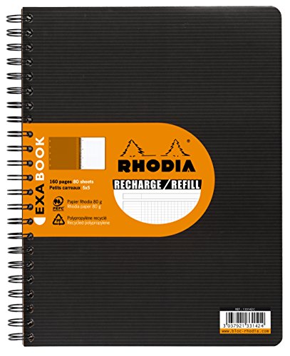 Clairefontaine 133142C - Rhodia cuaderno recambio exabook con espiral 5x5, 160 páginas, A4+