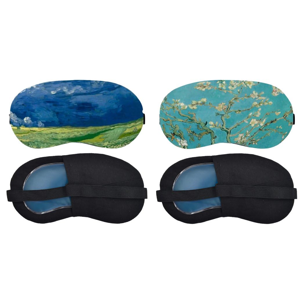 Aoxeria Blue Mountain Landscape Painting, Turquoise Almond Blossom Sleeping Mask Combo, Soft Comfortable Light-Blocking Eye Cover for Women, Men & Kids, Reusable Blindfold for Night (Pack of 2)-image-47