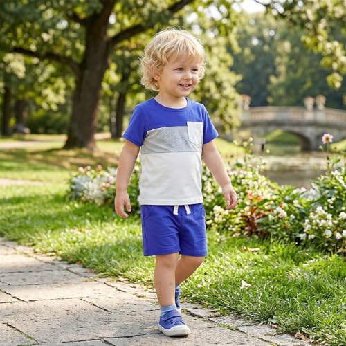Image of Toddler Boy Clothes Baby Summer Outfit Patchwork Tee Shorts 12M-4T