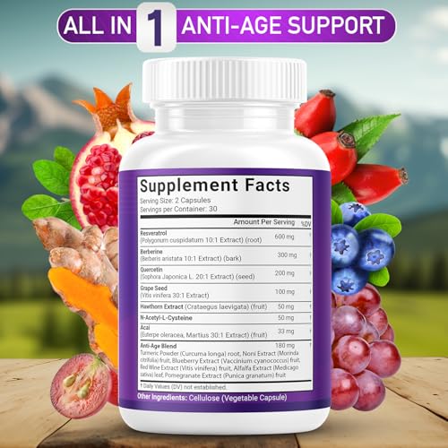 jb wellness resveratrol grape seed extract berberine quercetin - polyphenol supplement for women and men with noni extract n-acetyl cysteine acai extract - 120 capsules