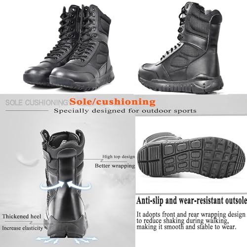 Image of Man Tactical Military Boots Black Men's Shoes Desert Combat Army Outdoor Hiking Shoes Side zipper