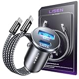 LISEN 親指サイズ 54Wしがーソケット USB-C タイプ シガーソケット 急速充電 車 充電器 PD36W QC3.0 対応 60W 耐切断 ナイロン編みケーブル 全金属 バイクカーチャージャー Xiaomi iPhone 17 Pro Max 16/15 iPad Switch 2 対応 アルファード ハイエース キャンピングカー トラック12V/24V 両対応 過熱/過電流/過電圧保護