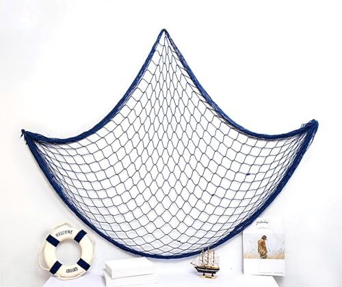 Kiuiom Rete da Pesca Cucita a Mano,Decorazione Rete da Pesca,Decorazioni in Stile Marittimo,Decorazione a Rete,Decorativa da Parete per Casa Camera Parete Salotto Festa Bar Tema(1.5 * 2M Blu)