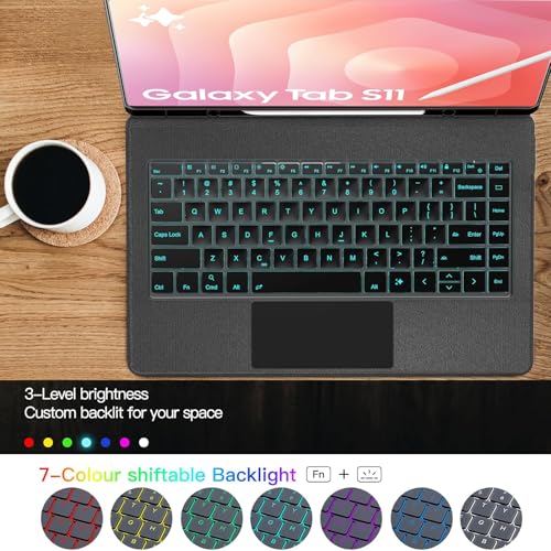 Image of for Samsung Galaxy Tab S11 Keyboard Case 11 inch, S Pen Holder, 7 Color Backlit Keyboard with AI Key & Trackpad, Detachable Sleeve Cover with Adjustable Viewing Angle Stand for Tablet S11