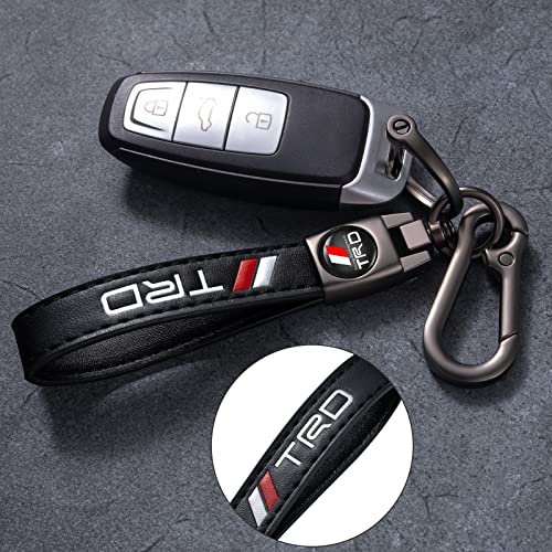 Image of leather car keychain set for toyota TRD men and women family present keychain key ring lanyard accessories (black)