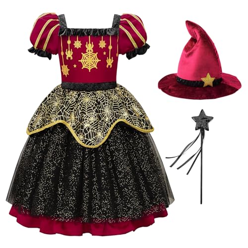 [ReliBeauty] ハロウィン コスプレ 子供 魔女 女の子 仮装 ウィッチ 魔法使い 蜘蛛 衣装 キッズ コスチューム ワンピース セット 140のサムネイル