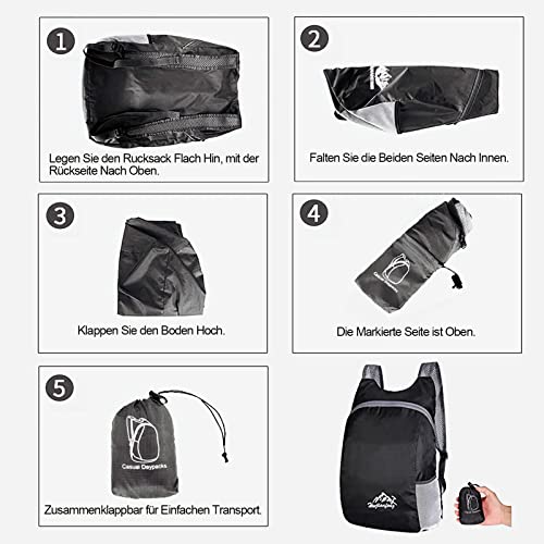 VIKY Faltbarer Rucksack Ultraleicht Wasserdicht, 20L Rucksack Faltbar, Praktischer Faltrucksack, Reiserucksack Wasserdicht, Packbare Rucksäcke für Herren Damen Kinder Reisen Outdoor Camping Klettern