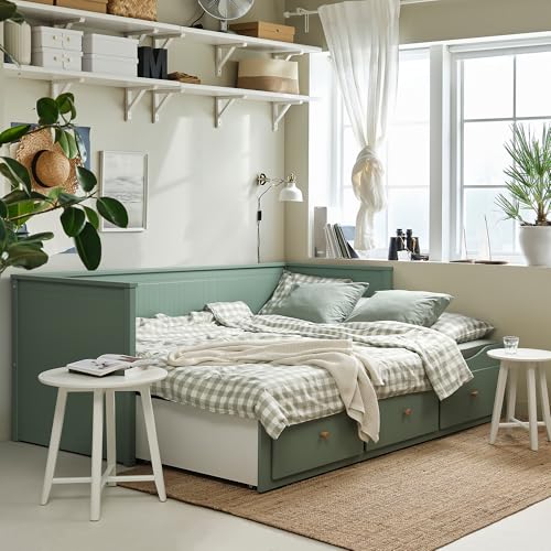 ProTuning HEMNES Tagesbett mit 3 Schubladen/2 Matratzen, graugrün/Ågotnes fest, 80x200 cm – Bild 5