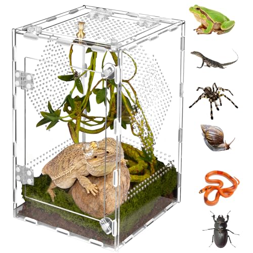 Acrylic Reptile Terrarium Easy Assembly, 360° Clear & Keep Pet Secure Design for Jumping Spiders, Tarantulas, Geckos Scratch-Resistant Large Ventilated Habitat Terrarium for Arachnids 11.8*7.9*7.9in