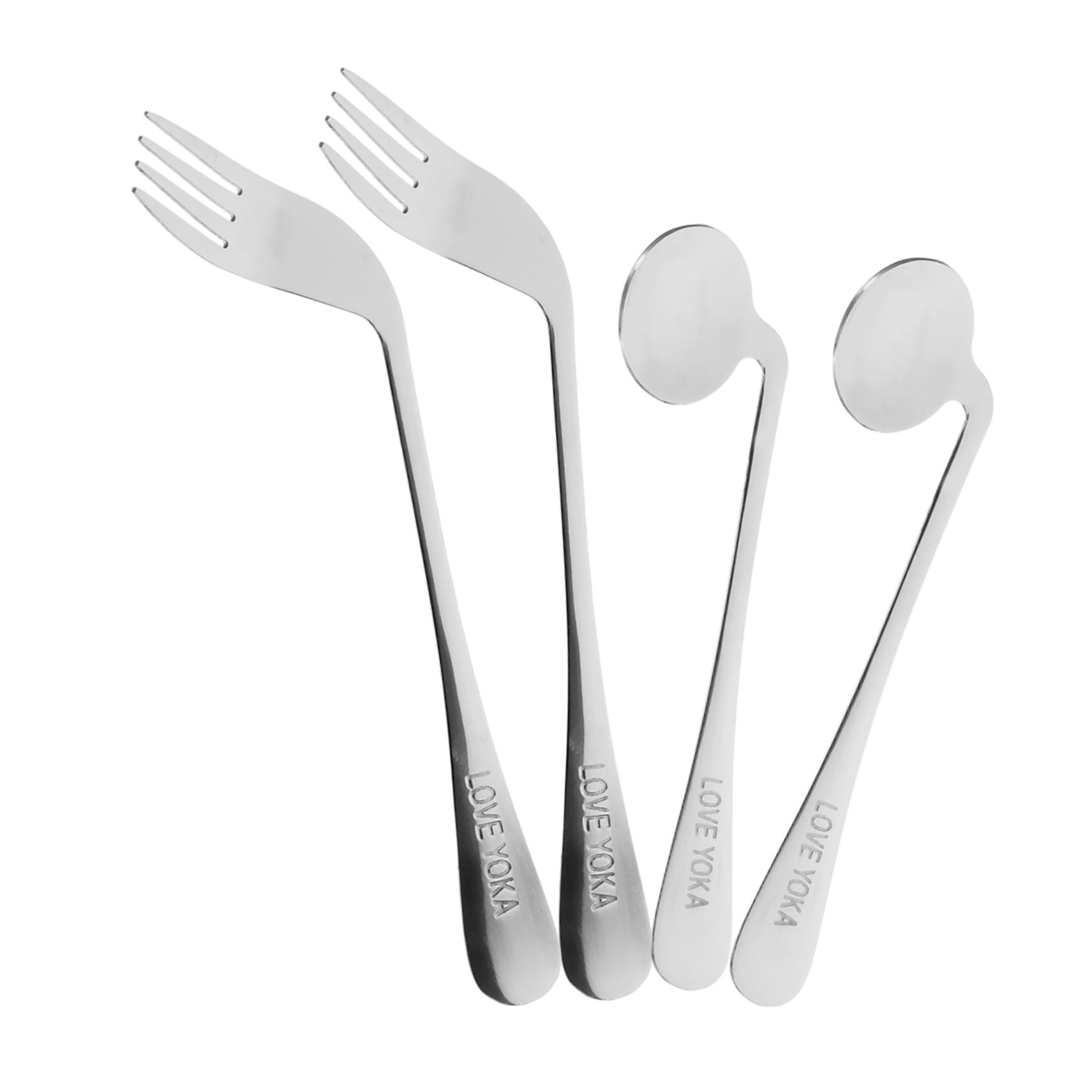 FELTECHELECTR Senior's Feeding Assistant Angled Spoon Forks Set Stainless Steel Metal Utensils Ergonomic Design 4pcs