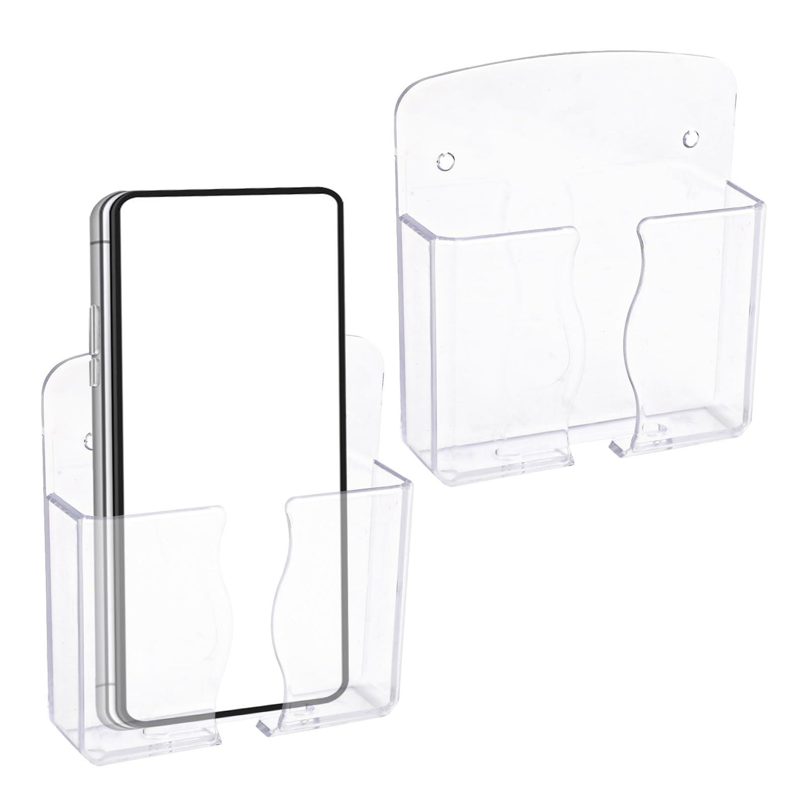 Gosknor 2pcs Wall Mount Phone Holders, Clear Plastic Cell Phone Stand with Charging Hole, Practical Smartphone Accessories for Bathroom & Shower