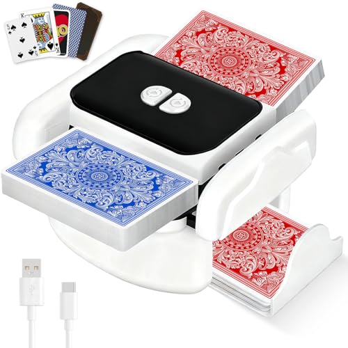 LITTCO Automatic Card Shuffler 2 Deck (Dual-Mode Shuffling), Rechargeable, Low Noise, Portable, Electric Poker Shufflers for UNO, Skip-Bo, Phase 10, Home Party Card Games