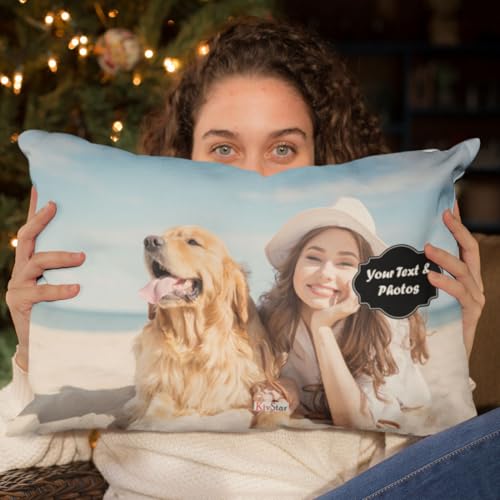 Image of KivStar Personalized Photo Pillow | Personalised Printed Cushion with Image & Text | Best Gift for Birthday & Anniversary (12x16 Inch, White)