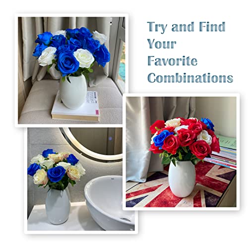 12 PCS Rose Artificial Silk Flowers, Fake Roses with Long Stems Realistic Faux Rose Flower Bouquets for Home Wedding Decoration Party-Sapphire Blue - Image 7