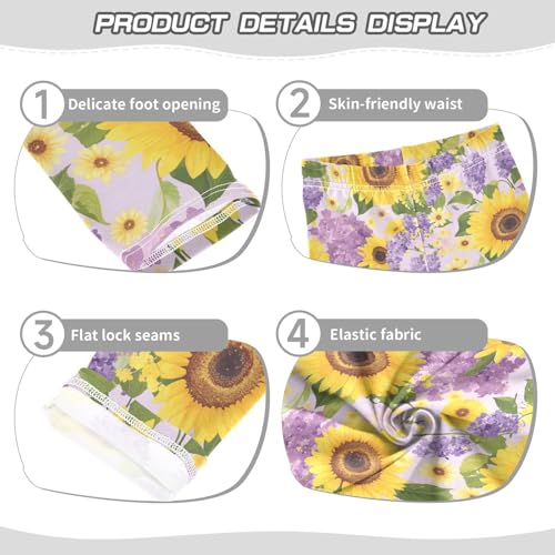 Sunflowers Lilac Girls' Leggings Toddler Doodles Flower Kids Yoga Pants Dance Active Tights 4T3