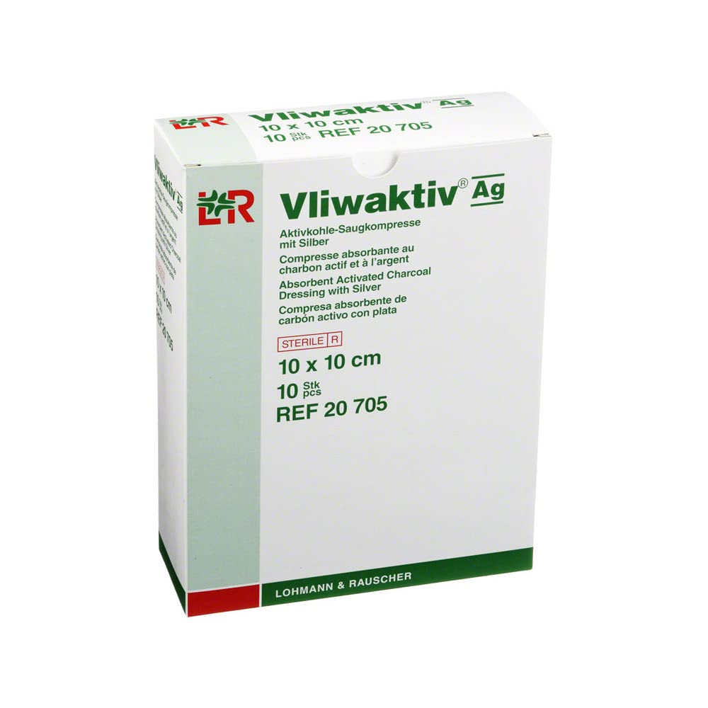 Vliwaktiv AG 10 x 10 cm Activated Carbon Suction Comp.m Silver Pack of 10