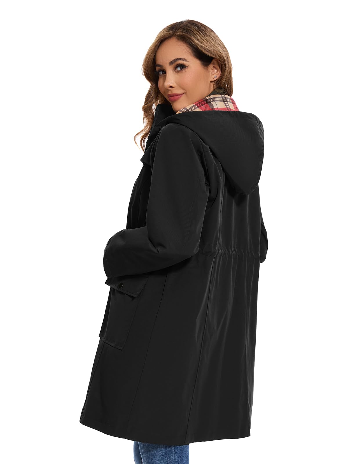 heekpek Veste Femme Imperméable à Capuche Longue Manteau de Pluie Legere Trench Capuche Femme Poncho Pluie Impermeable Coupe Vent Printemps Été Automne