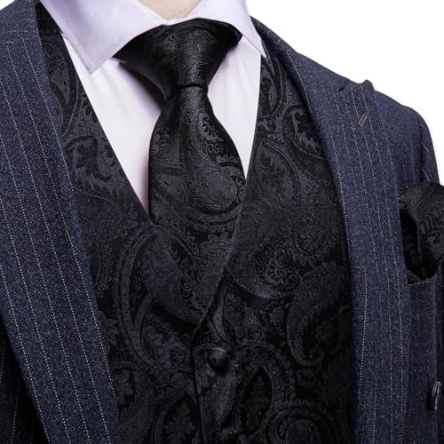 Image of Barry.Wang Men's Suit Vest Tie Bowtie Set Formal Silk Paisley Waistcoat Hanky Cufflinks Lapel Pin Set Wedding Party 7PCS