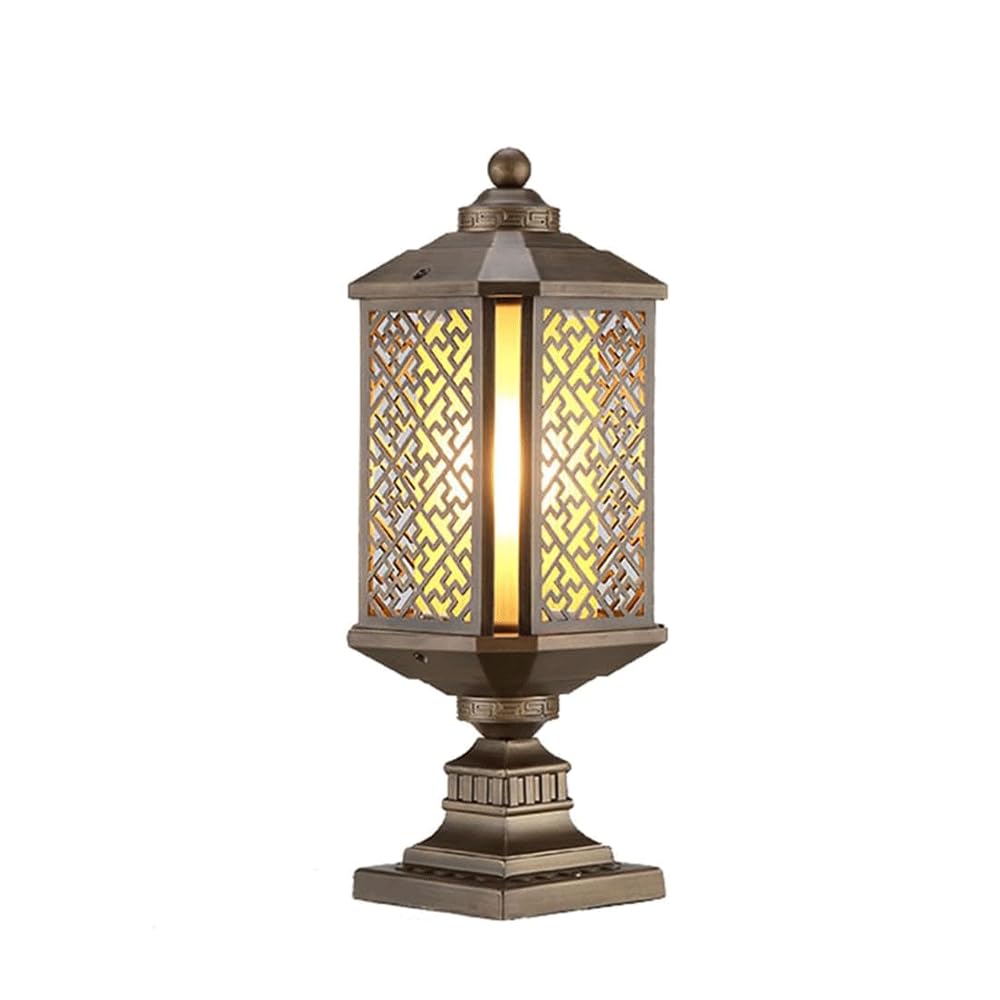 HZWJIA Dusk To Dawn Outdoor Pillar Lamp 6.3in Vintage Style Hardwired Patio Fence Park Pillar Head Lamp Bronze IP65 Rated Waterproof Bollard Light With Glass Shade Suitable For Villa Hotel Deck Pillar