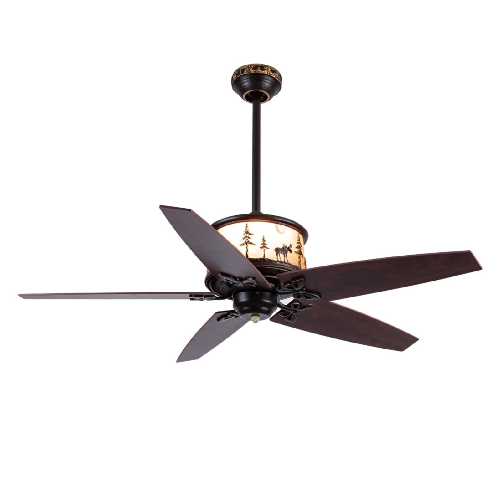 KOESRXNQW Restaurant Teahouse Ceiling Fan Light Hotel Homestay Remote Control Leaf LED Quiet Cooling