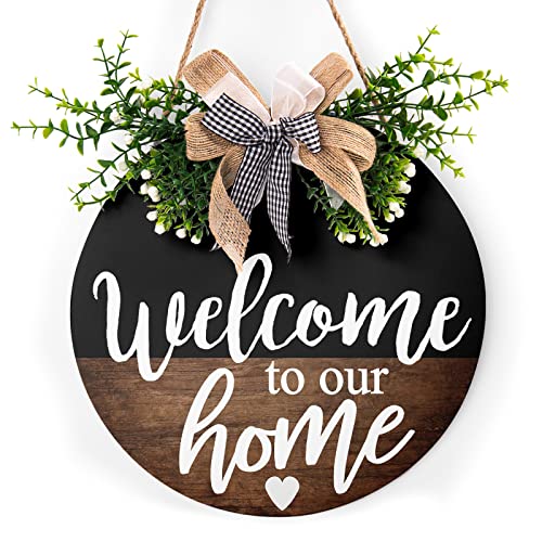 Welcome-to-Our-Home-Wooden-Front-Door-Sign-Welcome-Sign-Rustic-Round-Wreath-Wall-Hanger-Porch-Decor-Spring-and-Summer-Farmhouse-Decoration-Housewarming-12-Inches-Inch-12-Inch Welcome to Our Home Wooden Front Door Sign Welcome Sign Rustic Round Wreath Wall Hanger Porch Decor Spring and Summer Farmhouse Decoration Housewarming 12 Inches Inch 12 Inch