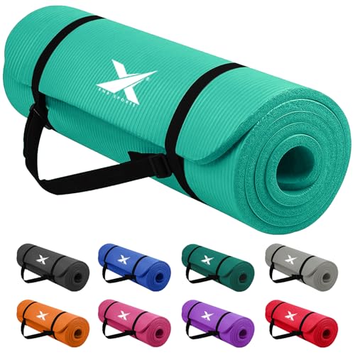 Xn8 Sports Yoga mat 10mm Thick NBR Exercise Mat - Non-Tearable Pilates Mat with Extra Carry Strap- Lightweight Yoga Mats for Women Men for Aerobics, Lunges, Planks Indoor & Outdoor 61x20x1.5 cm