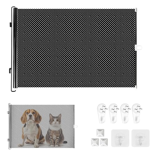 Barrera Seguridad Perros, PVC Puerta Seguridad Perros Extensible, Altura: 40cm, Longitud: 0-125 cm Barrera para Gatitos y Cachorros, Retráctil Vallas para Escaleras, Pasillos, Puerta