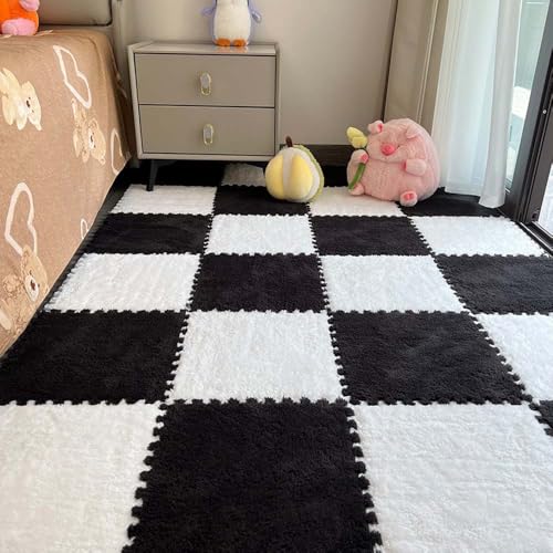 12 Piezas de baldosas de moqueta entrelazadas de Felpa, baldosas Antideslizantes de Espuma EVA Tipo Rompecabezas, para el hogar, habitación Infantil o Sala de Juegos, 30x30cm (E)