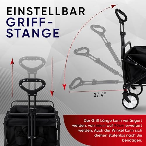 Klappbarer zusammenklappbarer Bollerwagen, Strandkarren mit großer Kapazität, Stabiler klappbarer Bollerwagen tragbar, zusammenklappbarer Wagen für Sport, Einkauf, Camping – Bild 7