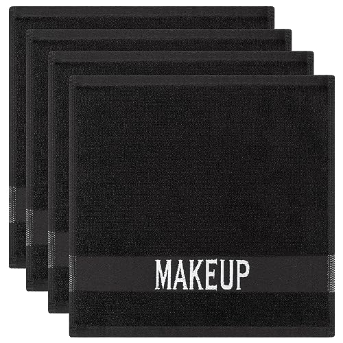 Cotton Paradise Makeup Remover Towels 4 Pack 100% Cotton 12x12 Inch Turkish Makeup Removal Face Cloths for Washing Face Soft Black Makeup Towel