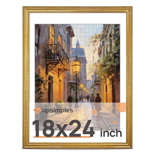 Image of upsimples Vintage 18x24 Frame, Antique Gold Frames Display 16x20 with Mat or 18x24 Poster Without for Vertical or Horizontal Wall Decor, 1pack | Fit 16x20 and 18 x 24 Poster, Wall or Tabletop Display, Antique-style Decoration, Rustic Farmhouse Decor, For Weddings