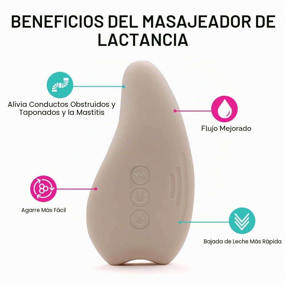 Masajeador de lactancia, masajeador de pecho de silicona suave, calor + vibración para canales vertiginos, flujo de leche mejorado después del parto