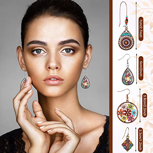 Kigeli Bohemian Retro Dangle Jewelry Set Boho Retro Rhinestone Drop Earrings Multi-Layer Beaded Leather Bracelet And Turquoise Bead Necklace Jewelry For Women thumb #4