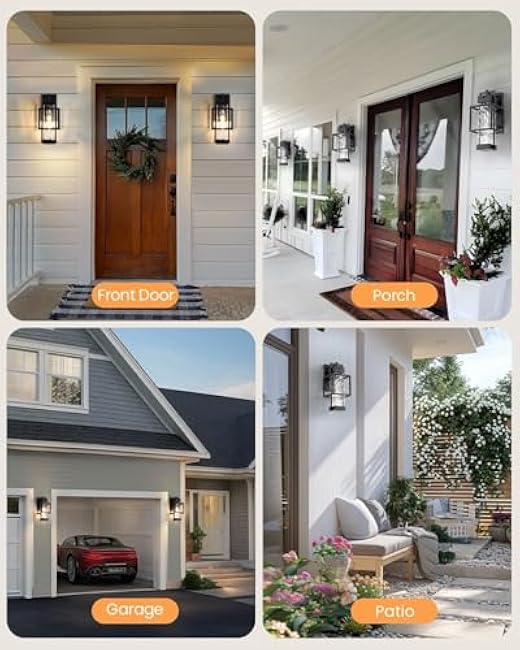 Motion Sensor Outdoor Lights, Dusk to Dawn Outdoor Lighting Exterior Light Fixture with Water Glass, Waterproof Sconce Wall Mount for House Porch Patio Garage, Bulb Included