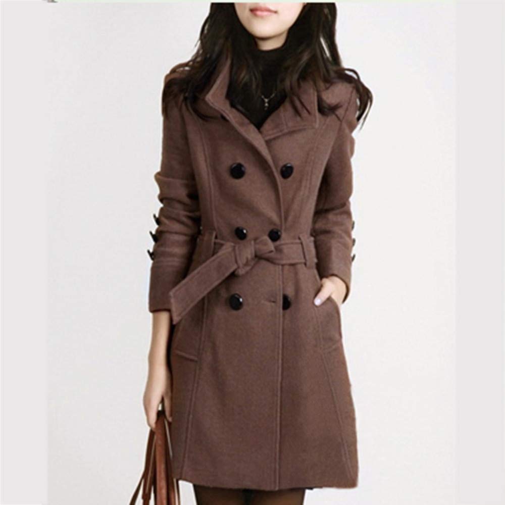 Generisch Frauen warm Mantel mit Gürtel Winterknopf Lange Jacke lose Mode-Ärmelknopf