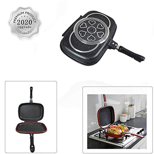 WAQIA Longma Double-sided Portable BBQ Grill Pan Nonstick Aluminum Alloy Double Omelette Square Pan Flip Pan Jumbo Grill Cookware for Indoor Outdoor Camping Cooked Fish Chicken