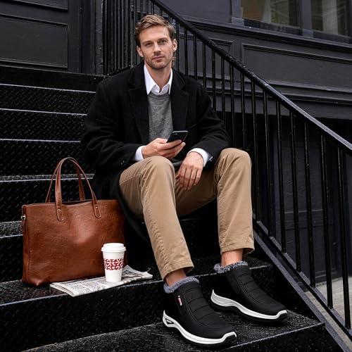 Herren-Winterstiefel mit Fellfutter, rutschfeste Slip-On-Sneaker, leichte wasserdichte Walkingschuhe für Herren, rutschfeste Sohle, dicke Sohle mit Unterstützung, weiche Innenausstattung, elastischer
