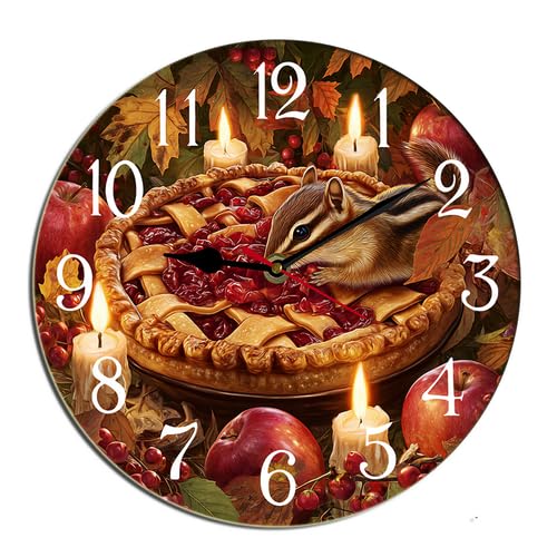Horienteeon Reloj de pared con diseño de tarta de manzana, diseño de calabazas y calabazas, para sala de estar, funciona con pilas, fácil de leer, dormitorio, baño y cocina, inauguración de la casa