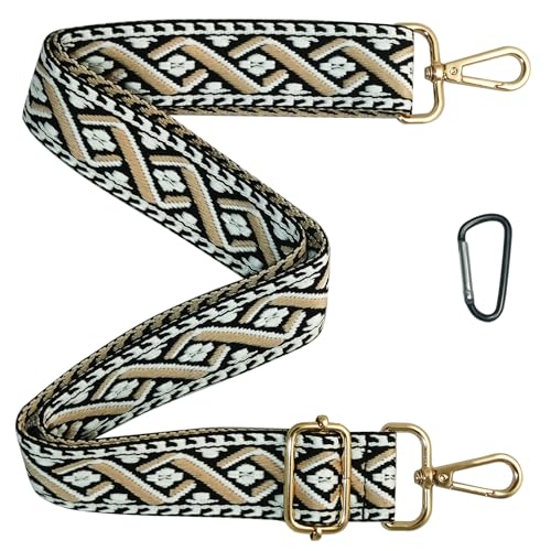 Image of Shoulder Bag Strap Wide Shoulder Purse Strap Adjustable Retro Jacquard Embroidery Multi-pattern Purse Strap Replacement Crossbody Bag Shoulder Strap (R4127-Black)