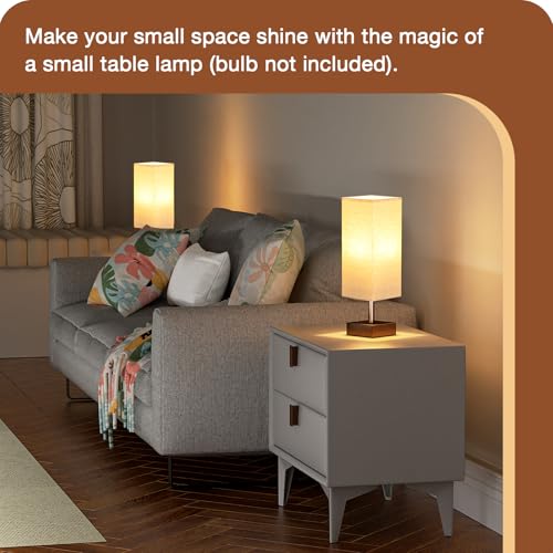 Image of aooshine Browm Small Bedside Lamp for Bedroom - Square Beige Fabric Shade
