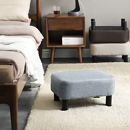 YMYNY Rechteckiger Fußhocker Sitzhocker, 42 x 29 x 23 cm, Gepolsterter Hocker aus Baumwolltuch, Holzbeine, Bequeme und Dicke Sitzbank, platzsparend, für Wohnzimmer, Flur, Büro, Grau HD-HRF-BD214