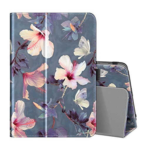 Fintie Folio Case for Kindle Fire HD 8 & Fire HD 8 Plus Tablet(12th Generation/10th Generation 2024/2022/2020 Release)-Slim Fit Vegan Leather Stand Cover with Auto Sleep/Wake Blooming Hibiscus