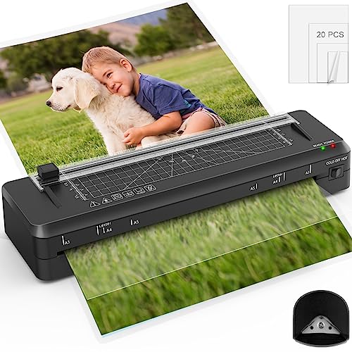 Laminator, 13-Inch Thermal Laminator for A3/A4/A5/A6 Document, 60S Fast Heating Laminator, 4 in 1 Laminating Machine with 20 Laminating Pouches, Cutter, Protractor, Corner Rounder for Home Office Use