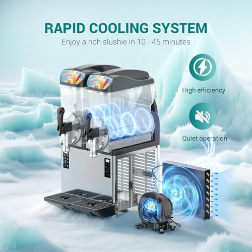 Image of 30 L Commercial Slushy Machine with LED Light, 15-45 Minutes to Make,15Lx2 Tanks Commercial Frozen Drink Machine, 110V Margarita Slushie Maker, for Wine Cocktails, Daiquiri Juice