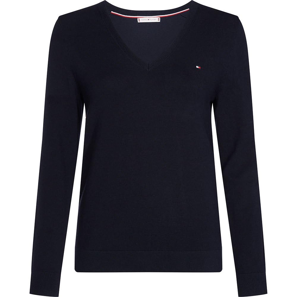 Tommy Hilfiger Women’s Cotton Jersey Stitch V-Neck Jumper, Blue (Desert Sky), XXL