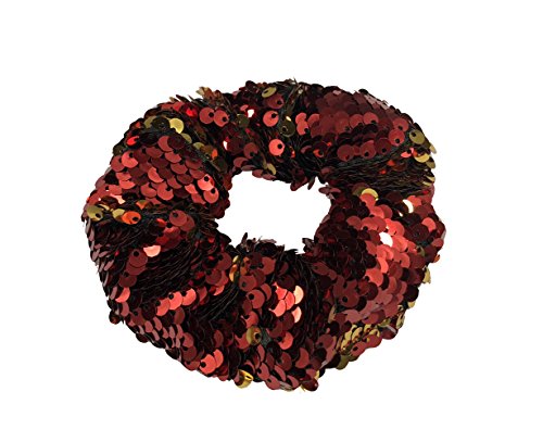 HOCONO 2 Pack Sequins Hair Scrunchies Rich Tones Scrunchy Bobbles Elastic Hair Bands Ties Hair Accessories for Women Girls (Red)