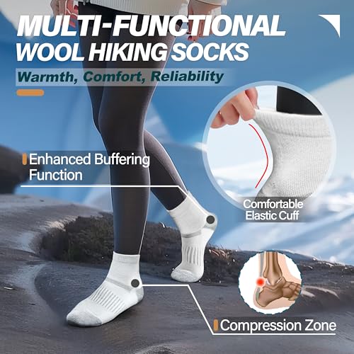 Image of 6 Pairs Merino Wool Ankle Running Hiking Socks Compression Support Breathable Thick Cushion No Show Socks for Women Men