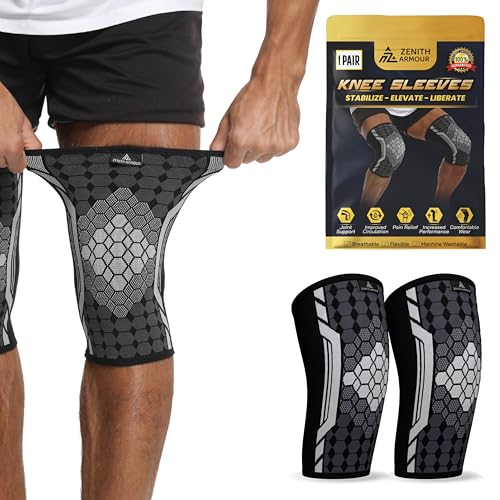 Zenith Armour Knee Brace, Knee Compression Sleeve for Women & Men - Pain Relief, Meniscus Tear, ACL, Arthritis, Joint Pain, Recovery, Workout, Fitness, Sports - 1 Pair, Machine Washable (Medium)